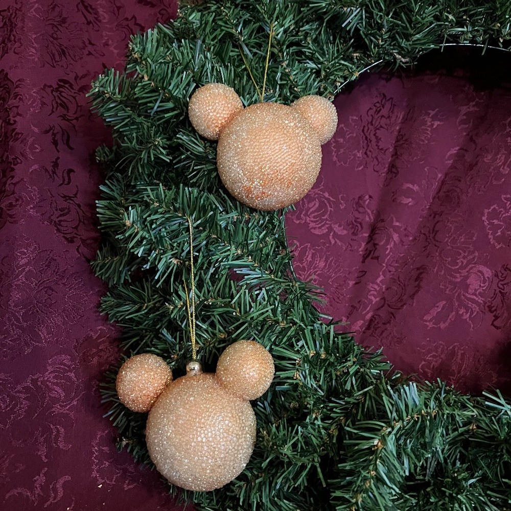 Beaded Mickey Mouse ears icon Ornaments Set of 2 Gold Disney Store 90's